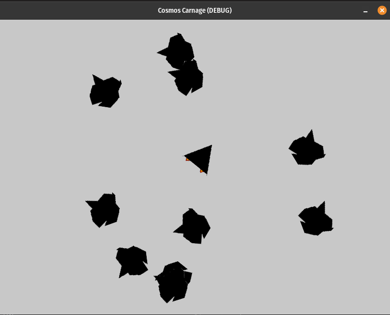 A window with asteroid sprites and a rotated ship sprite